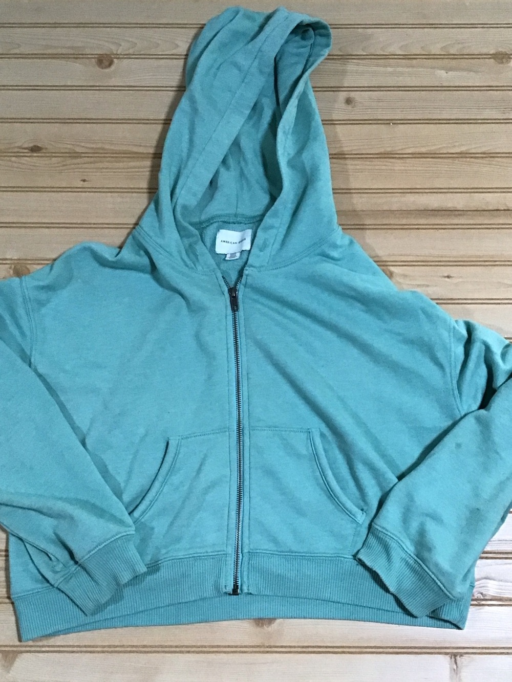 Y2K American Eagle Cropped Green Zip-Up Hoodie Jacket Small
